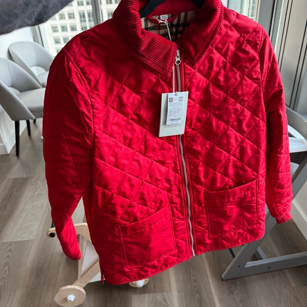 Burberry Red Puffer Jacket Lightweight Quilted Design